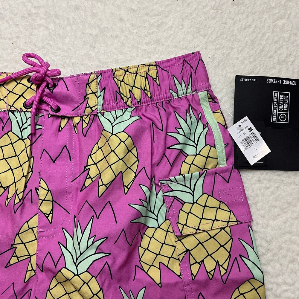 Reverse Threads Swim Trunks Mens Small Pink Pineapple Print‎ Cargo Shorts